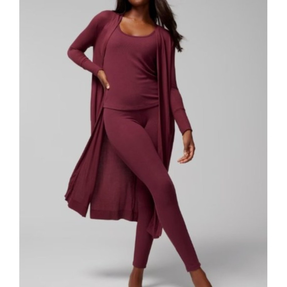 Soma Cool Nights Long Line Ribbed‎ Cardigan Size XL Big Cab Burgundy Lounge NEW